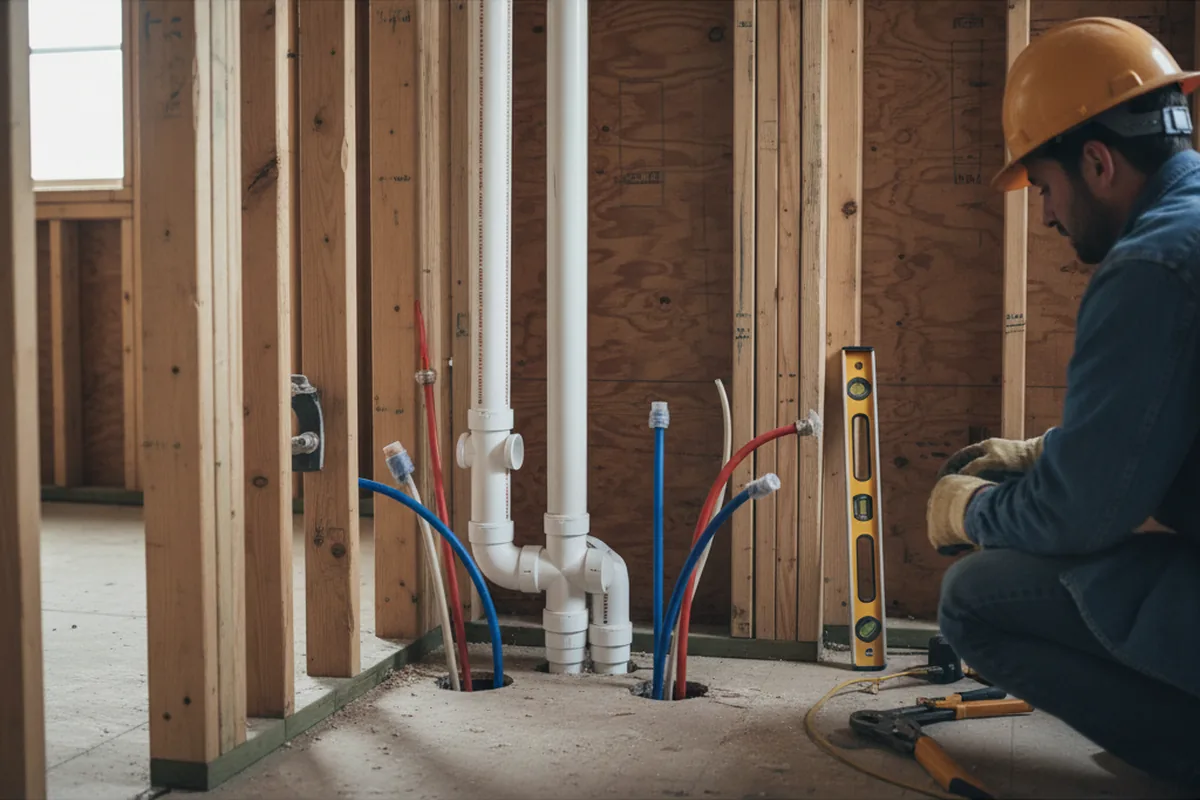 Drain and supply rough-in during Leak Detection in West Olive